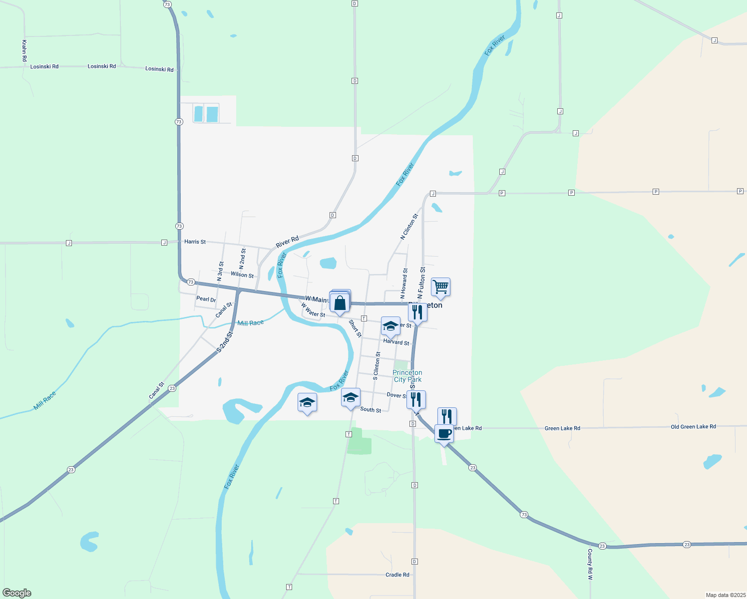 map of restaurants, bars, coffee shops, grocery stores, and more near 324 West Main Street in Princeton