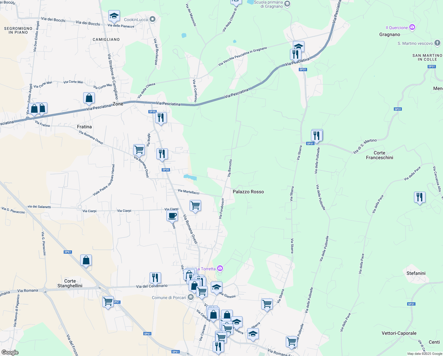 map of restaurants, bars, coffee shops, grocery stores, and more near 1 Via Barsotto in Provincia di Lucca