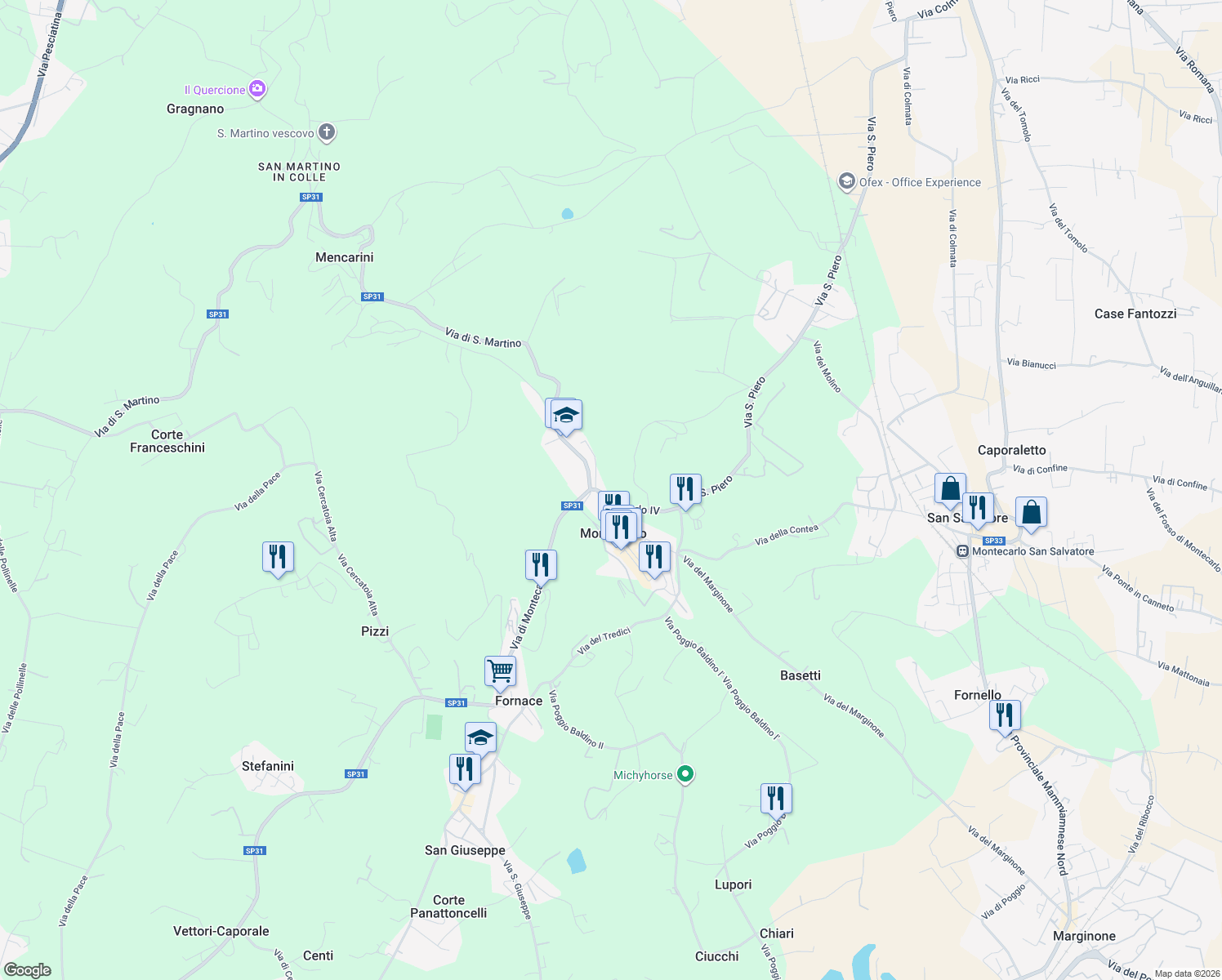 map of restaurants, bars, coffee shops, grocery stores, and more near in Province of Lucca