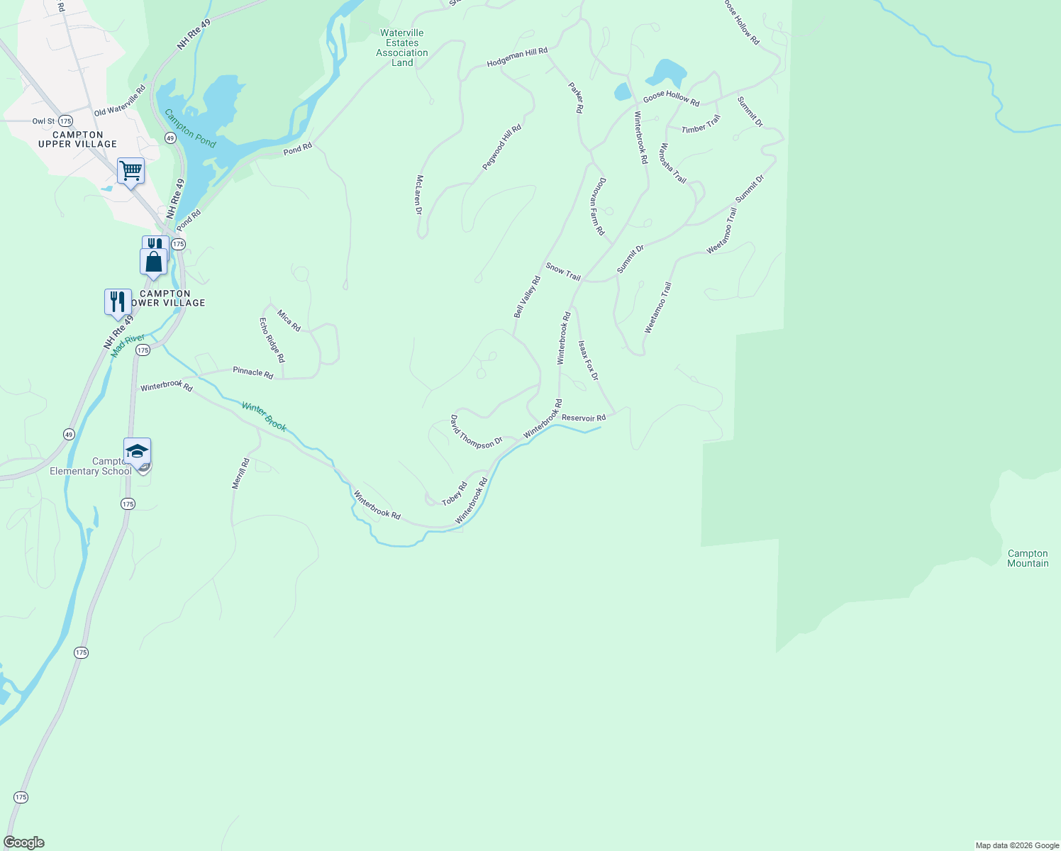 map of restaurants, bars, coffee shops, grocery stores, and more near 12 Bell Valley Road in Campton