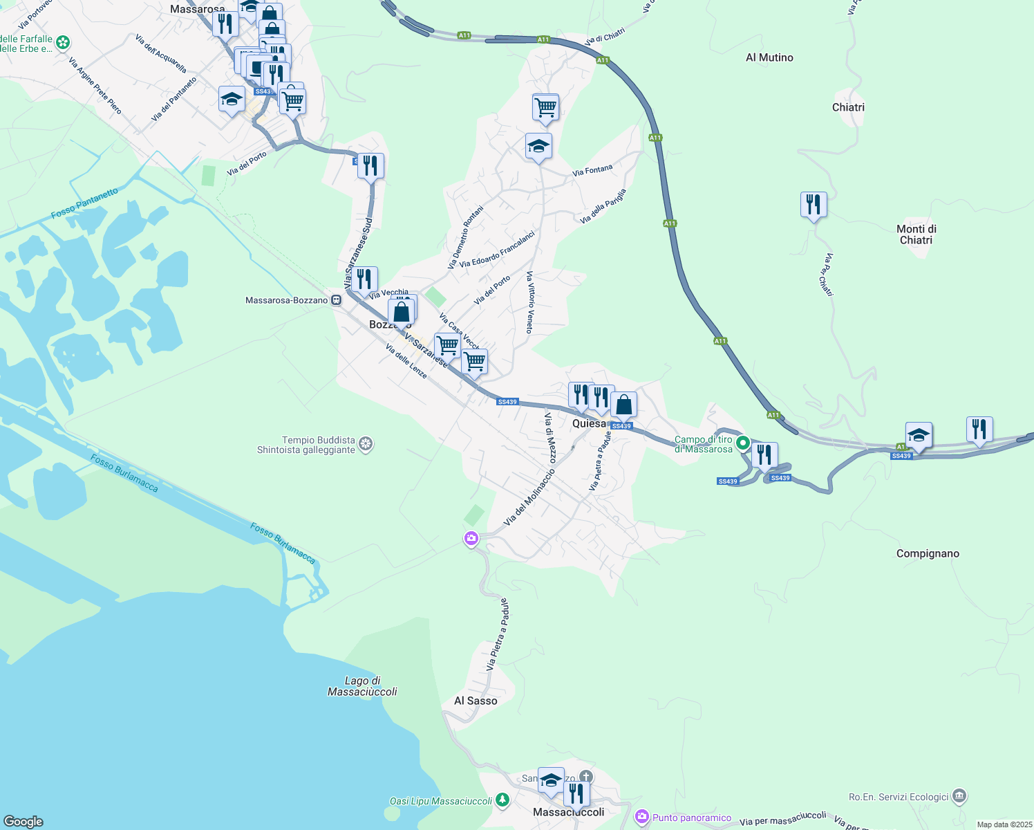 map of restaurants, bars, coffee shops, grocery stores, and more near 2050G Via Sarzanese Sud in Quiesa