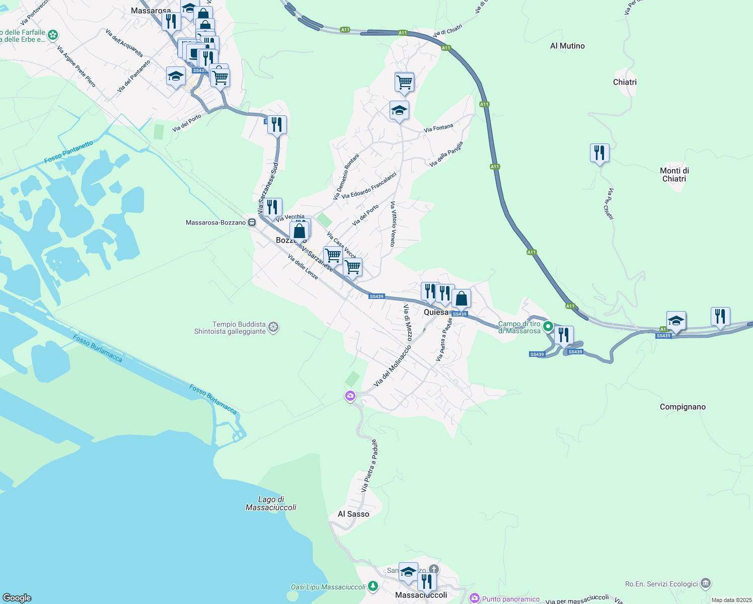 map of restaurants, bars, coffee shops, grocery stores, and more near 2050G Via Sarzanese Sud in Quiesa