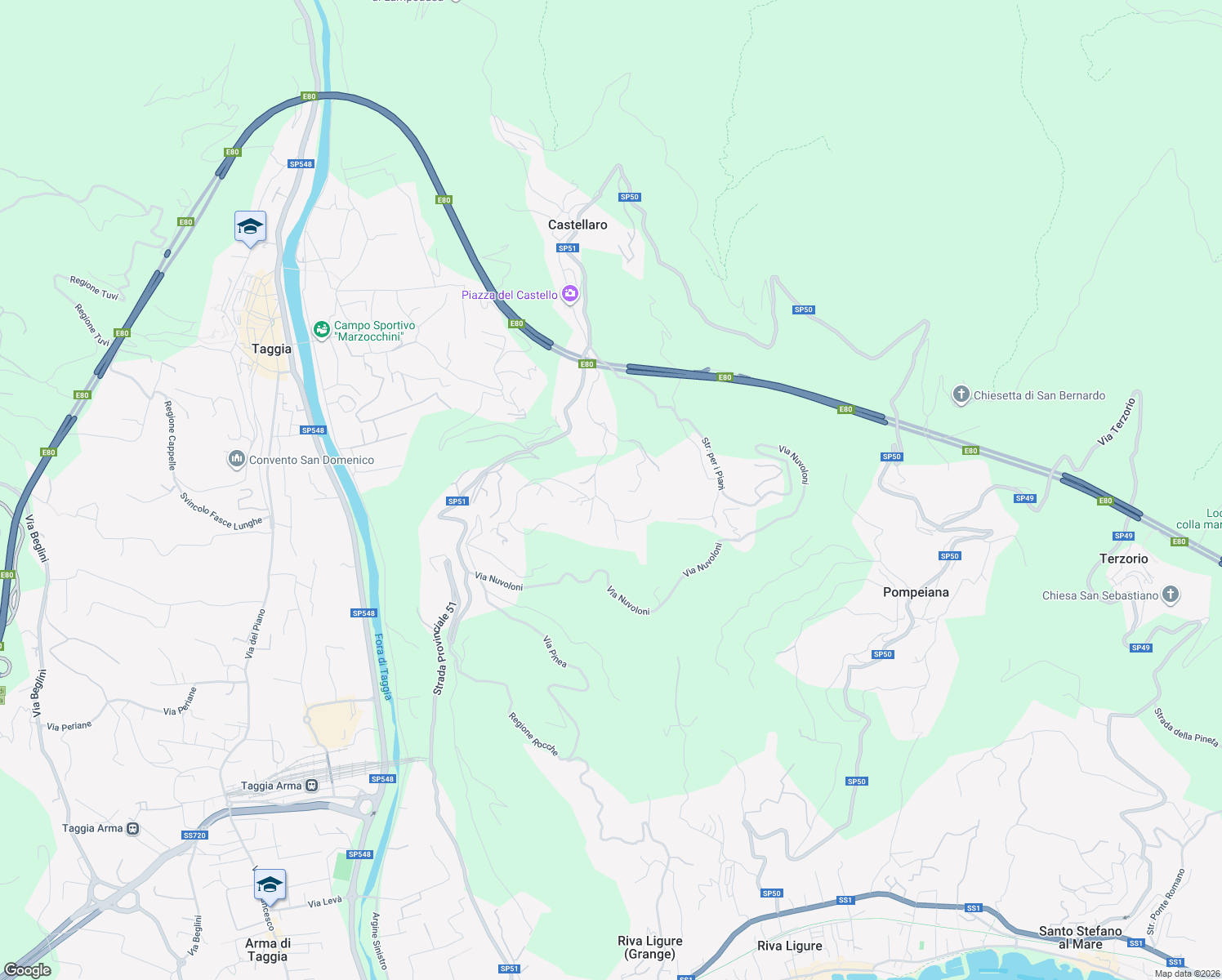 map of restaurants, bars, coffee shops, grocery stores, and more near 7 Via Gramegna in Provincia di Imperia