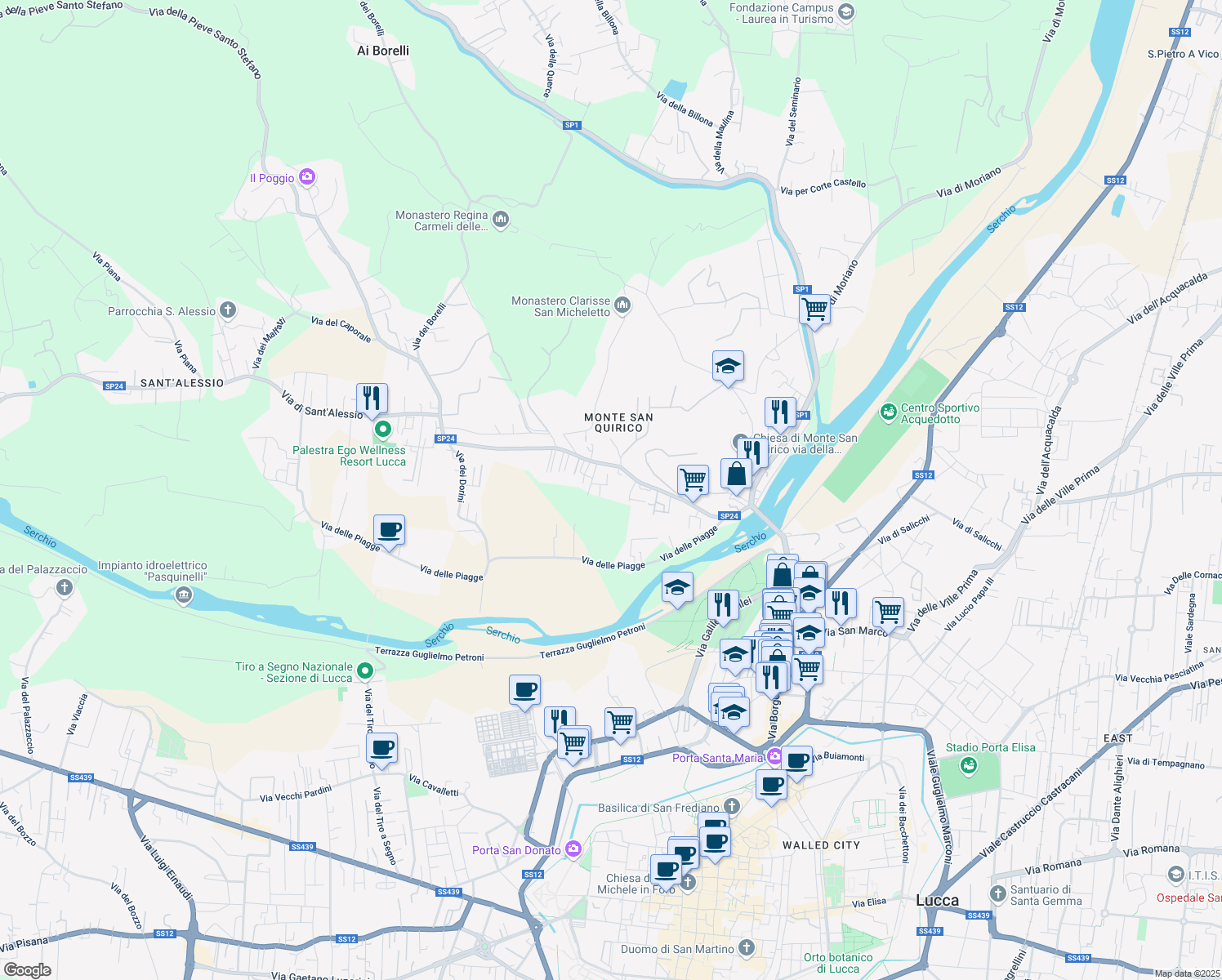 map of restaurants, bars, coffee shops, grocery stores, and more near 703/K Via di Sant'Alessio in Lucca