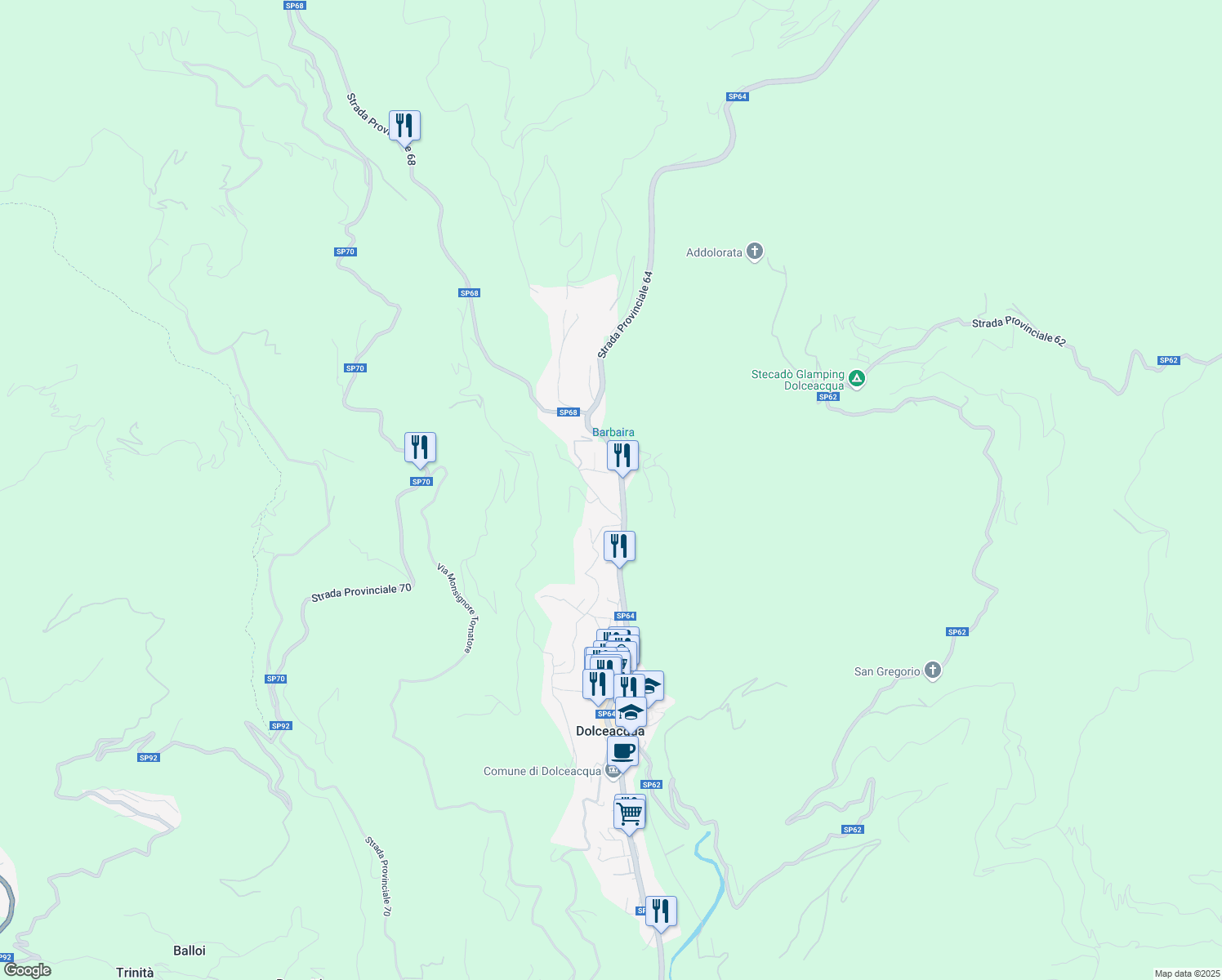 map of restaurants, bars, coffee shops, grocery stores, and more near 4 Strada Provinciale 64 in Dolceacqua