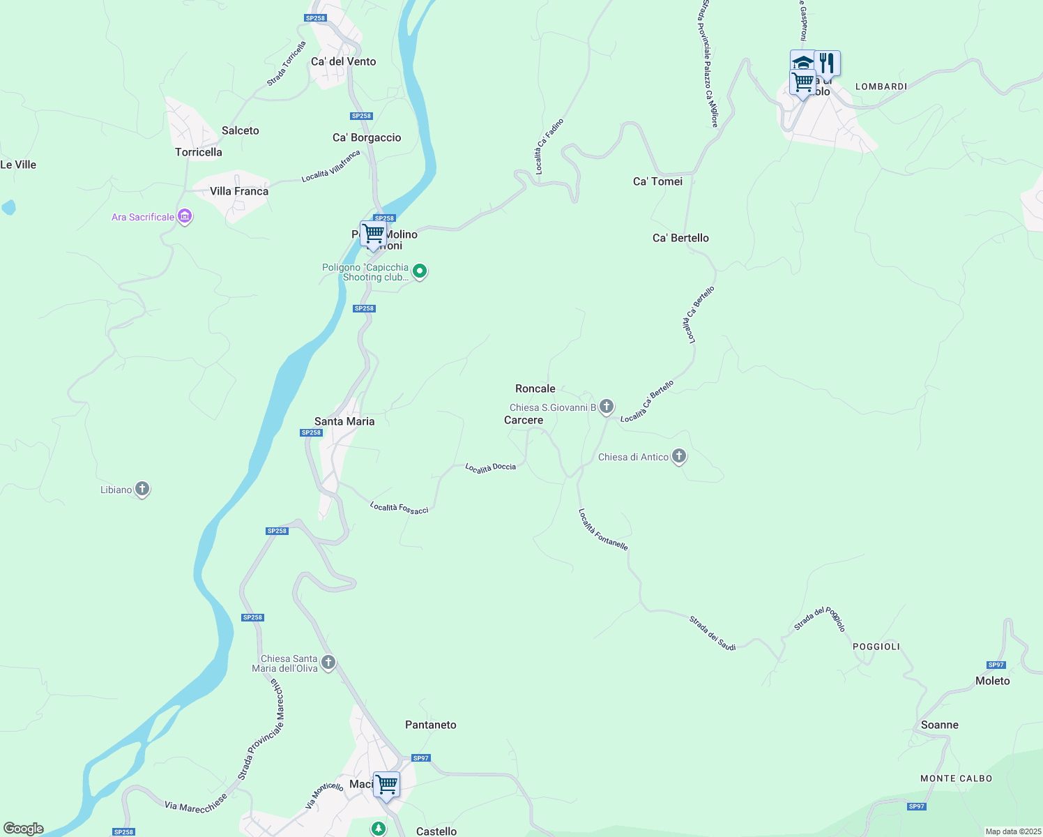 map of restaurants, bars, coffee shops, grocery stores, and more near 48 Località Antico in Carcere