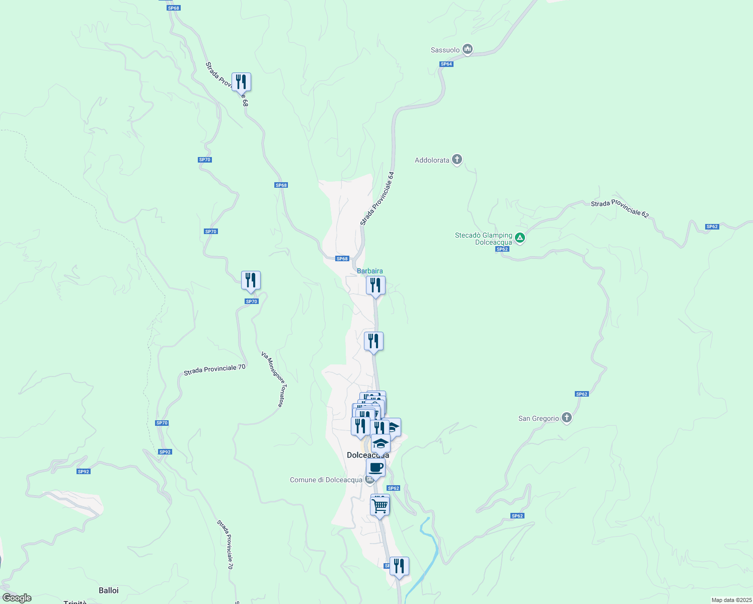 map of restaurants, bars, coffee shops, grocery stores, and more near in Dolceacqua