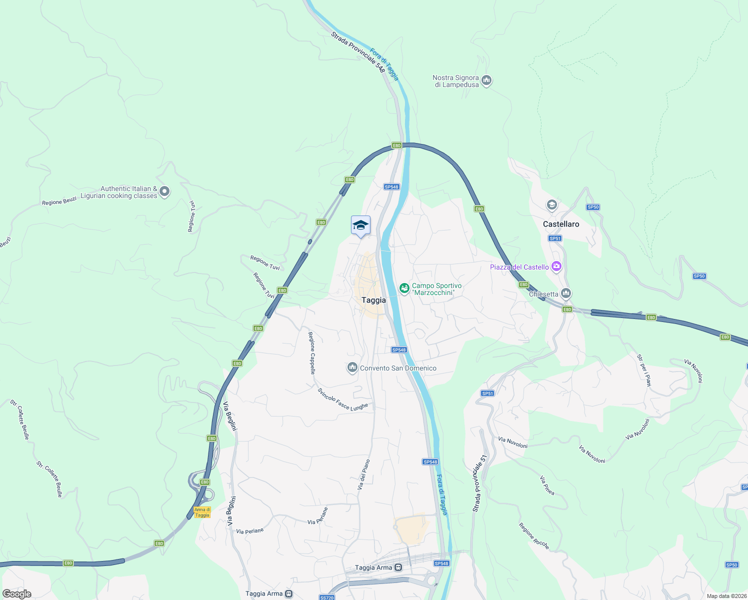 map of restaurants, bars, coffee shops, grocery stores, and more near 49C Via Lungo Argentina in Taggia