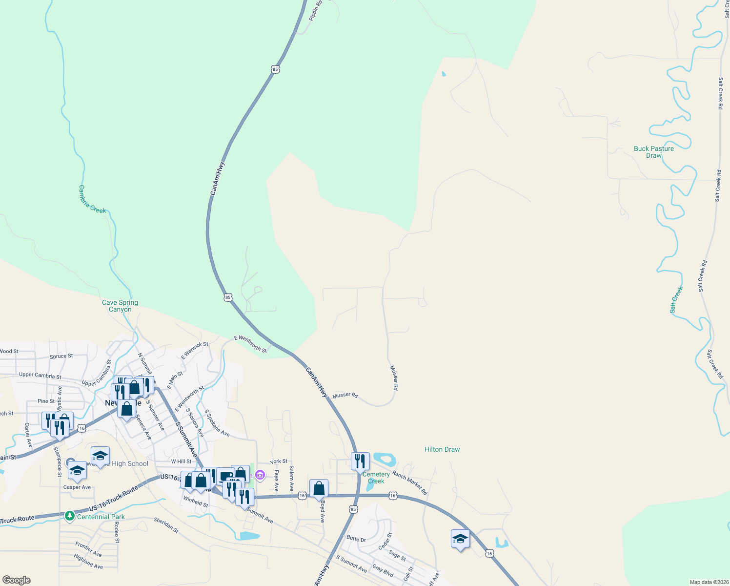 map of restaurants, bars, coffee shops, grocery stores, and more near 10 Whitetail Run in Newcastle