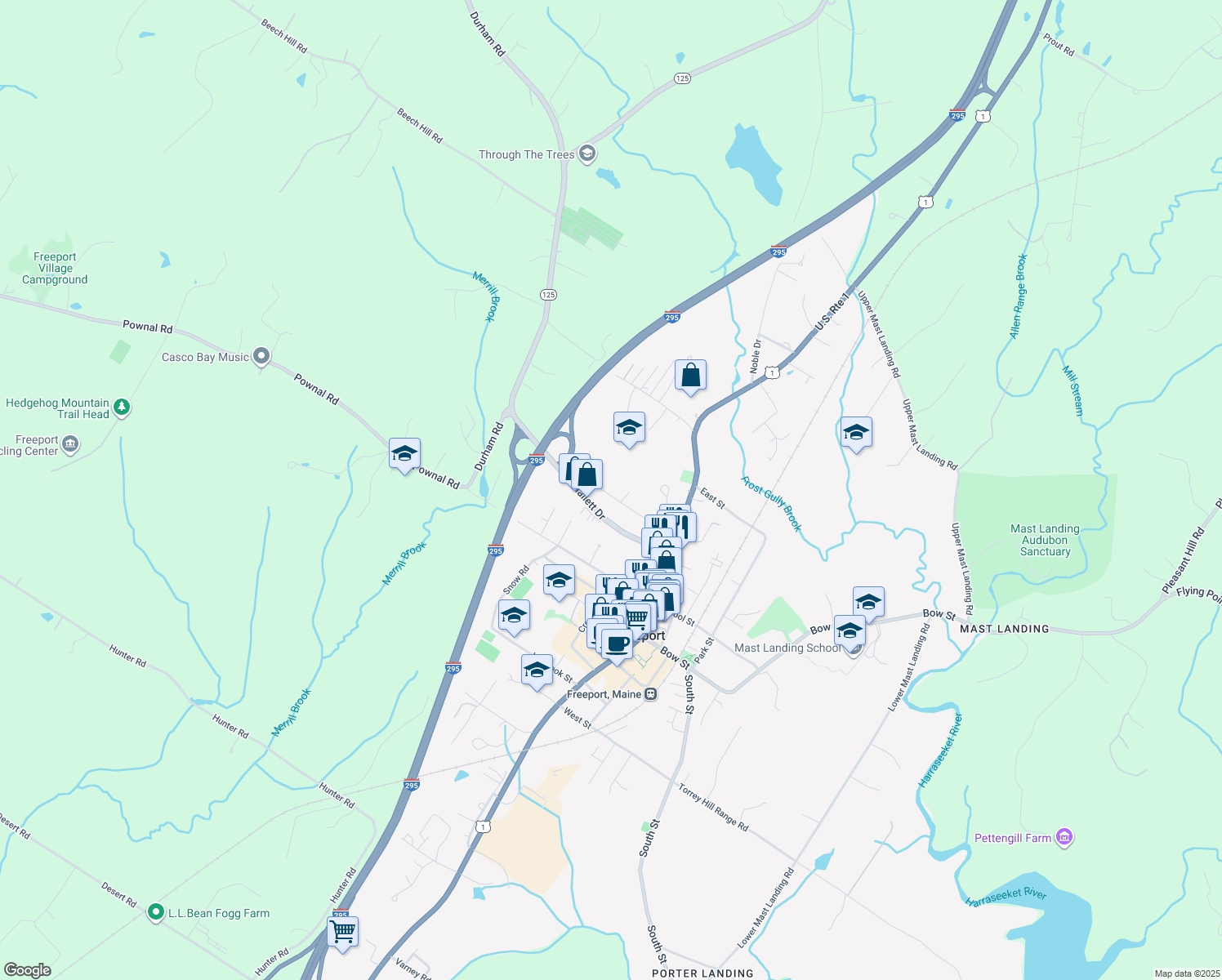 map of restaurants, bars, coffee shops, grocery stores, and more near 28 Maple Avenue in Freeport