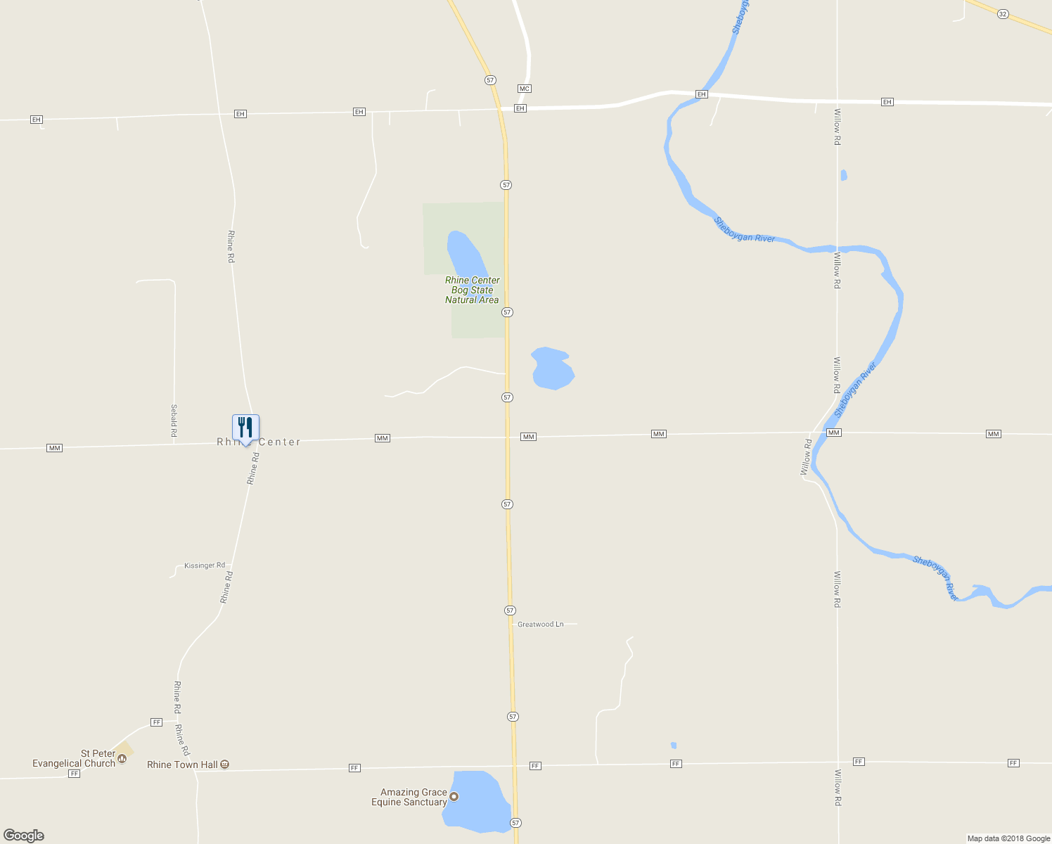 map of restaurants, bars, coffee shops, grocery stores, and more near W4862 County Road MM in Elkhart Lake