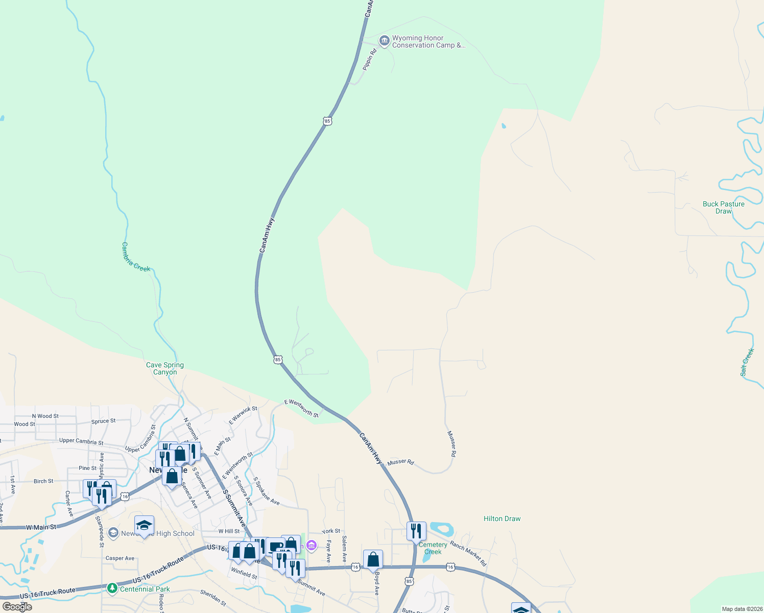 map of restaurants, bars, coffee shops, grocery stores, and more near in Newcastle