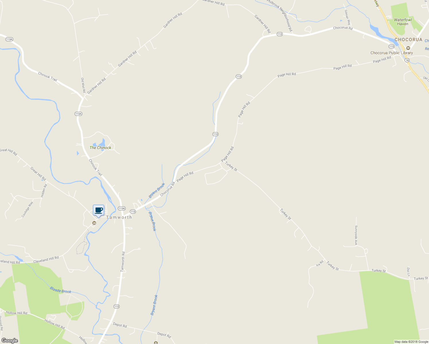 map of restaurants, bars, coffee shops, grocery stores, and more near 122 Mountain View Estates Road in Tamworth
