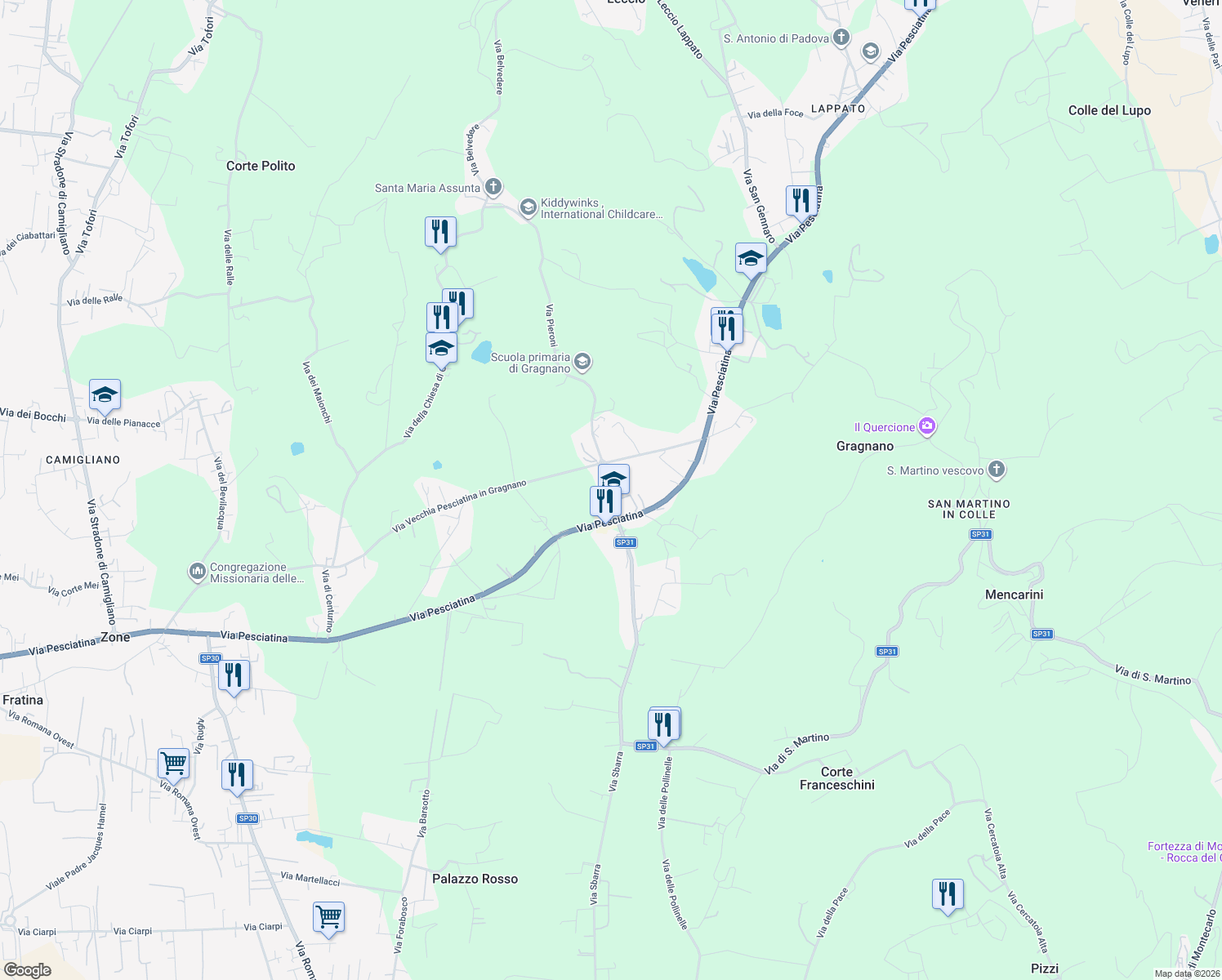 map of restaurants, bars, coffee shops, grocery stores, and more near 1 Via Pieroni in Capannori