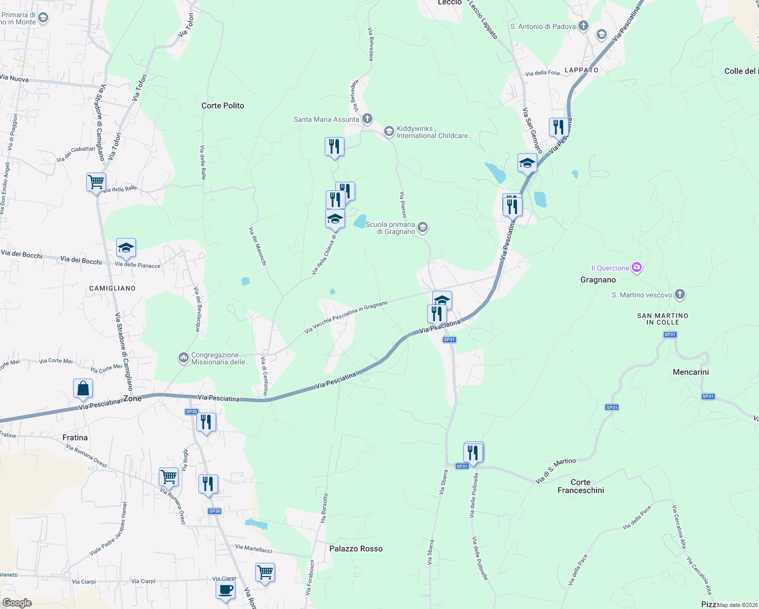 map of restaurants, bars, coffee shops, grocery stores, and more near 17 Via Vecchia Pesciatina in Gragnano in Provincia di Lucca