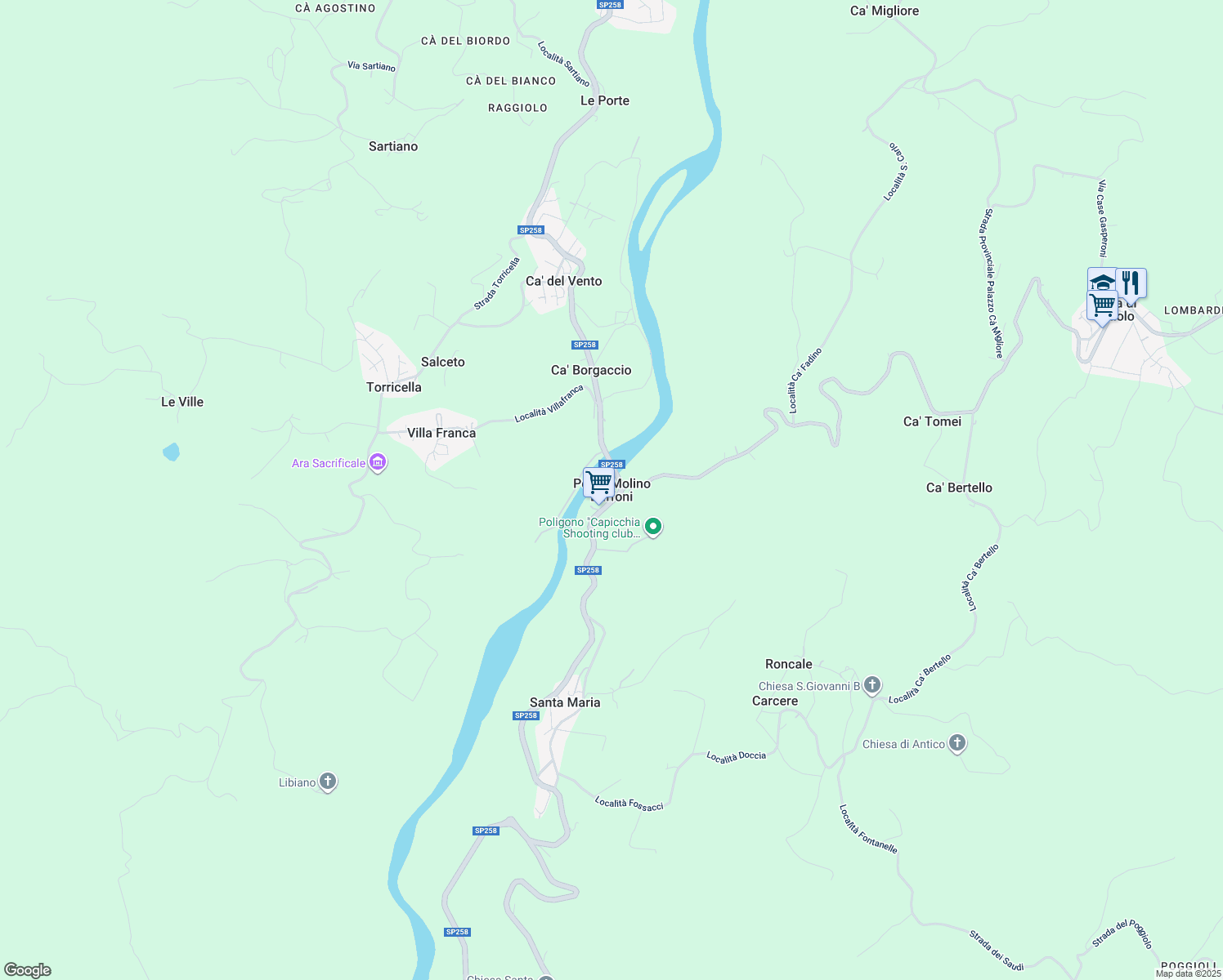 map of restaurants, bars, coffee shops, grocery stores, and more near in Ponte Molino Baffoni