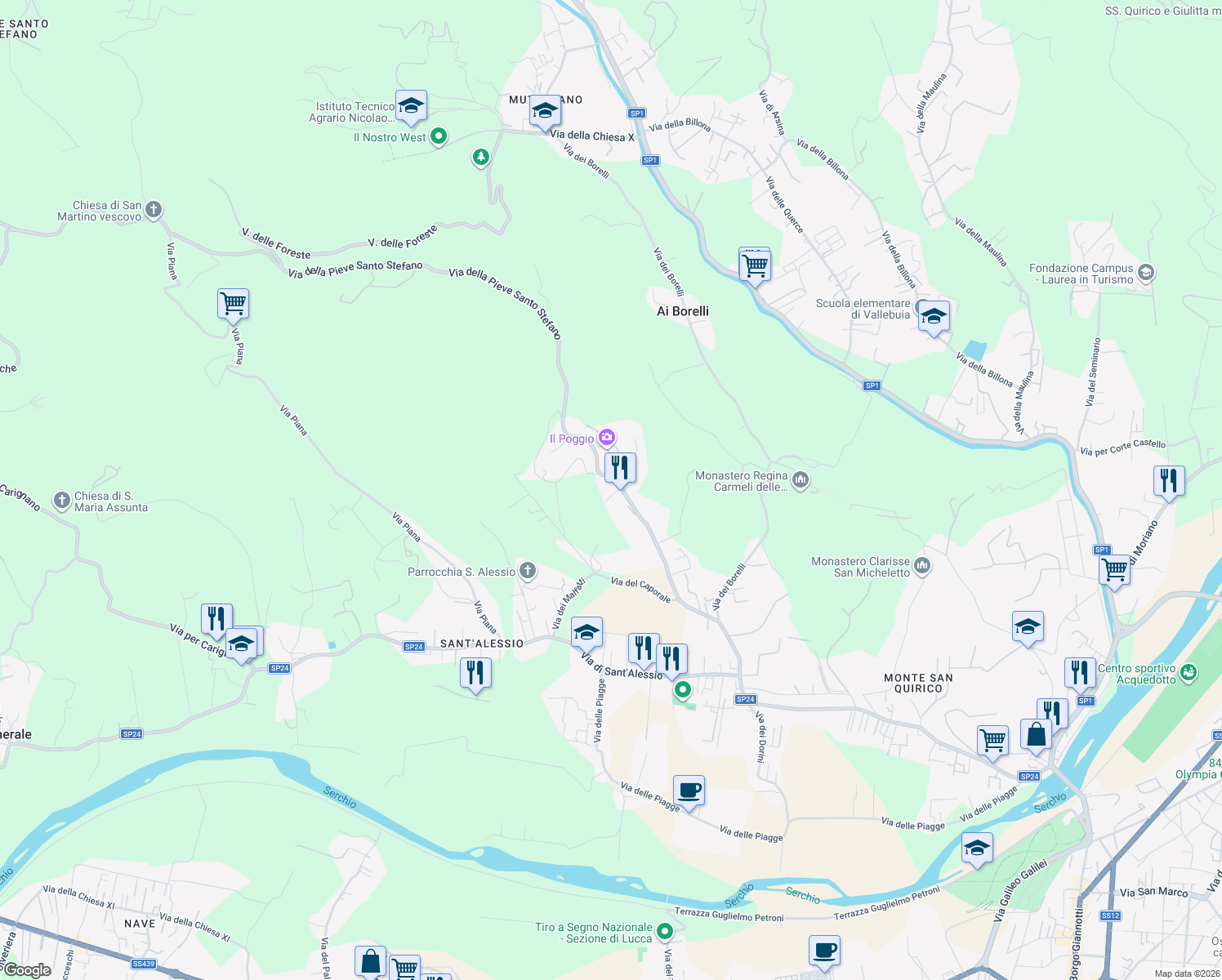 map of restaurants, bars, coffee shops, grocery stores, and more near 4 Traversa IV Via della Pieve Santo Stefano in Lucca