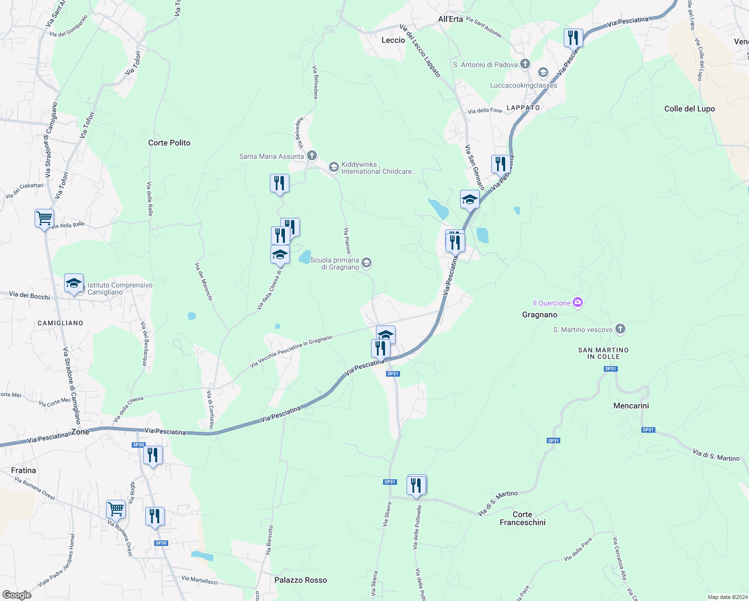 map of restaurants, bars, coffee shops, grocery stores, and more near 7 Via Pieroni in Capannori
