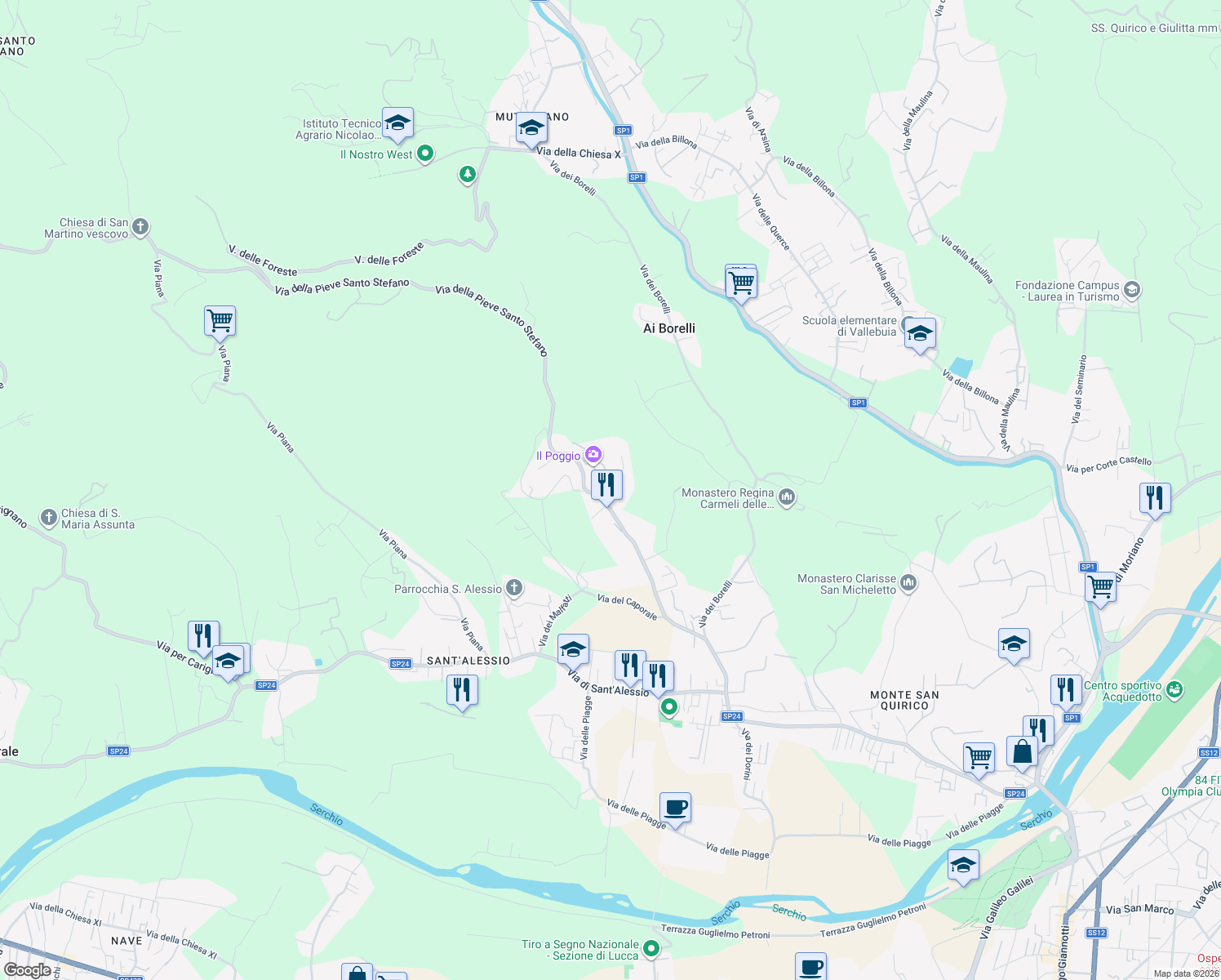 map of restaurants, bars, coffee shops, grocery stores, and more near 4 Traversa IV Via della Pieve Santo Stefano in Lucca