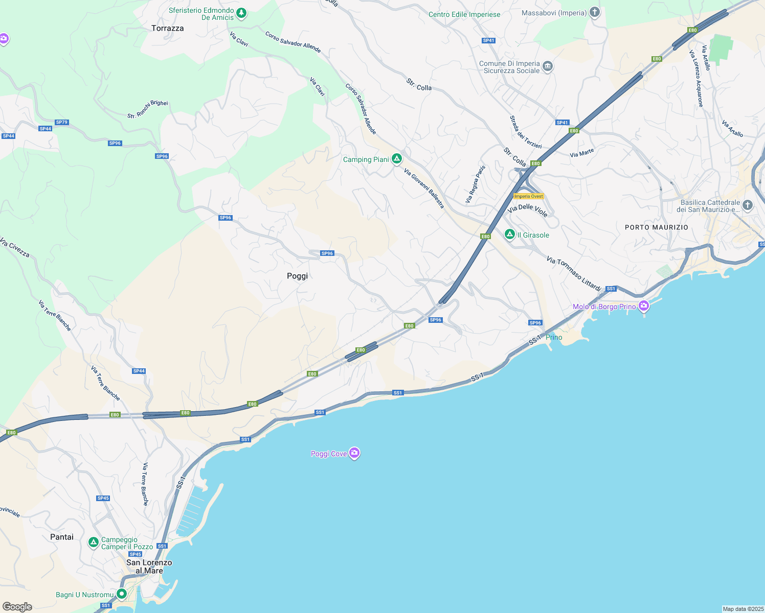 map of restaurants, bars, coffee shops, grocery stores, and more near 9 Via Poggi in Poggi