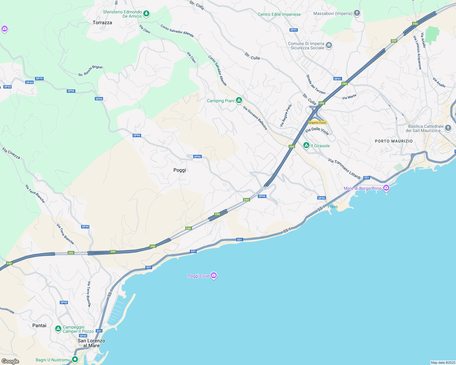 map of restaurants, bars, coffee shops, grocery stores, and more near 9 Via Poggi in Poggi