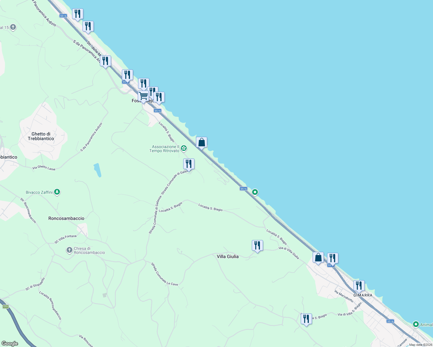 map of restaurants, bars, coffee shops, grocery stores, and more near 67 Località San Biagio in Provincia di Pesaro e Urbino