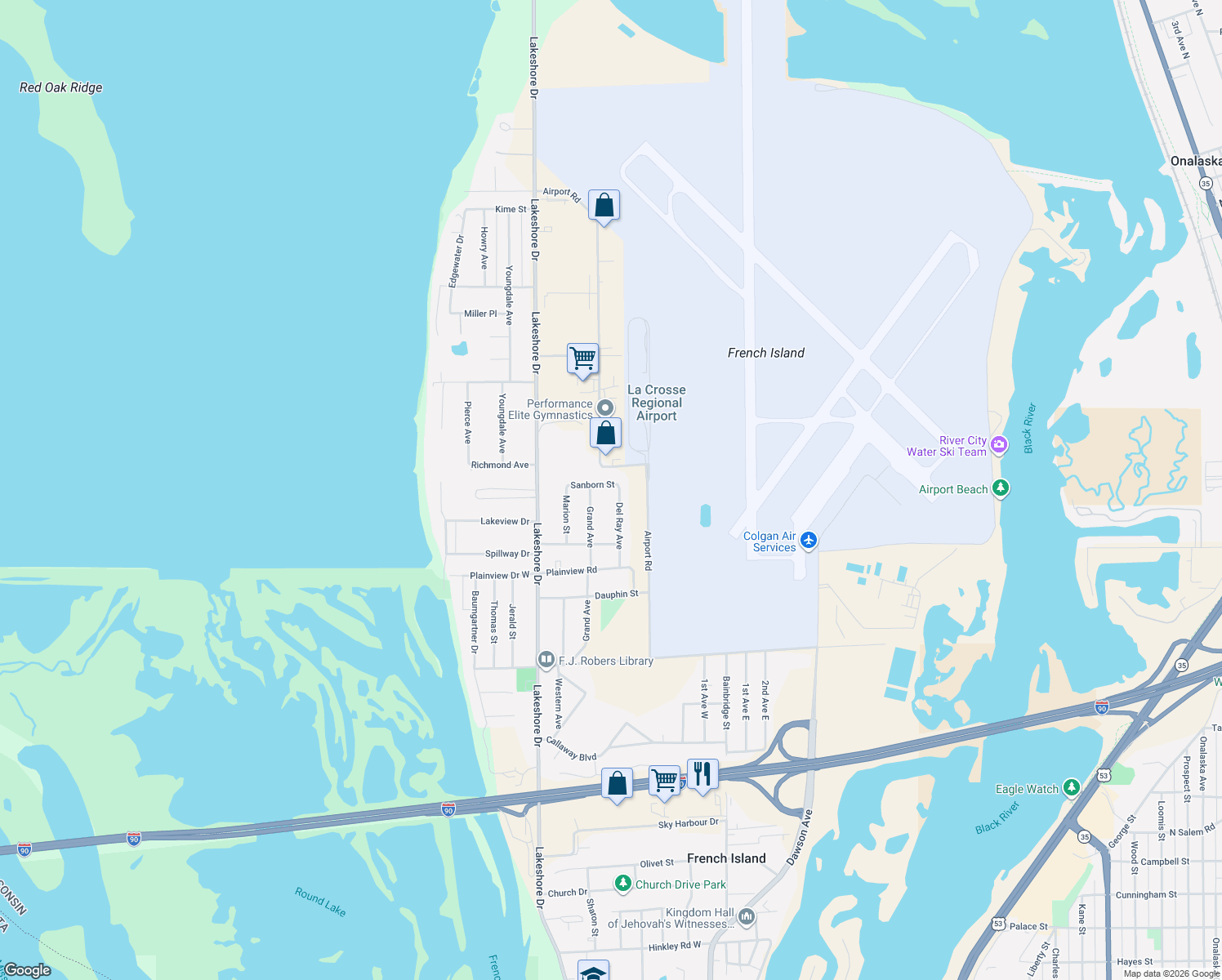map of restaurants, bars, coffee shops, grocery stores, and more near 507 Sanborn St in La Crosse