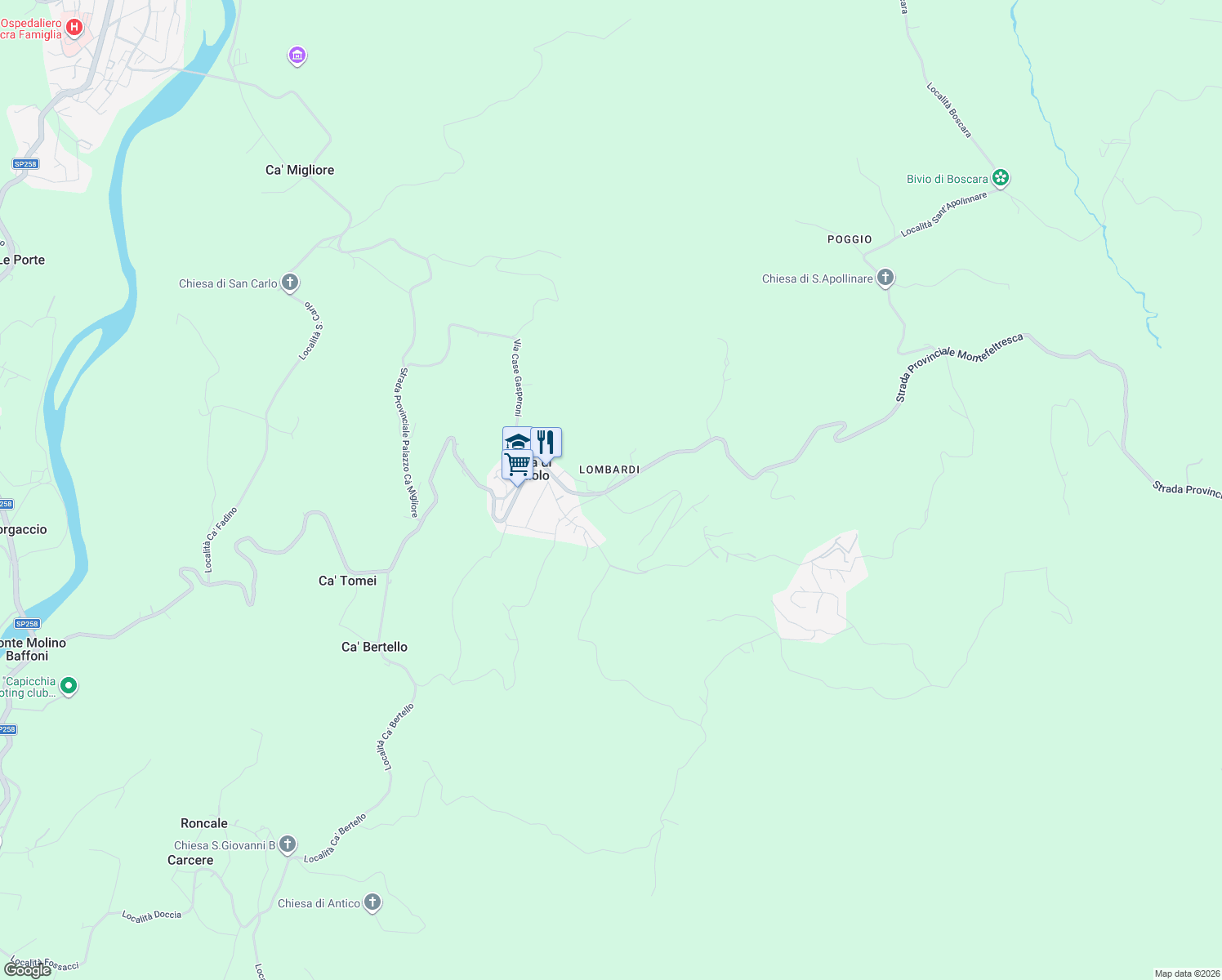 map of restaurants, bars, coffee shops, grocery stores, and more near in Provincia di Rimini