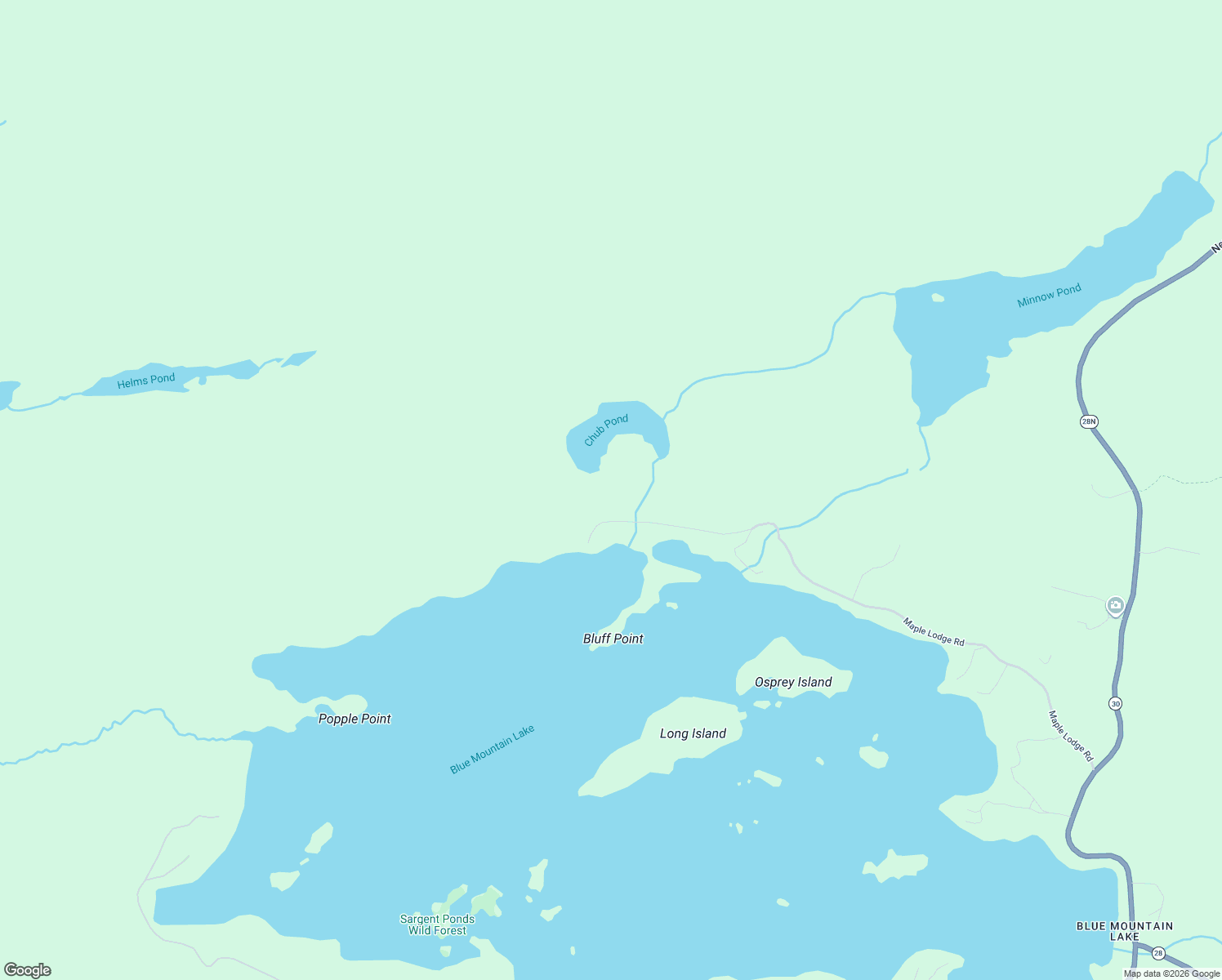 map of restaurants, bars, coffee shops, grocery stores, and more near Unnamed Road in Blue Mountain Lake