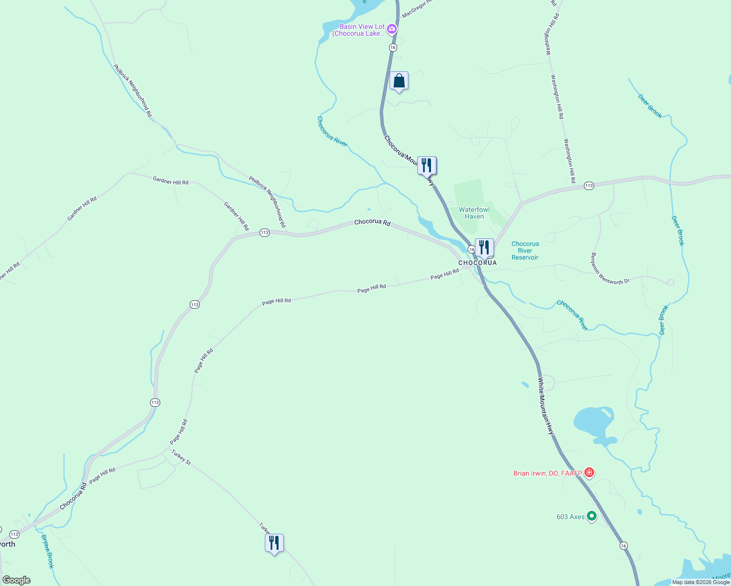 map of restaurants, bars, coffee shops, grocery stores, and more near 952 Page Hill Road in Tamworth