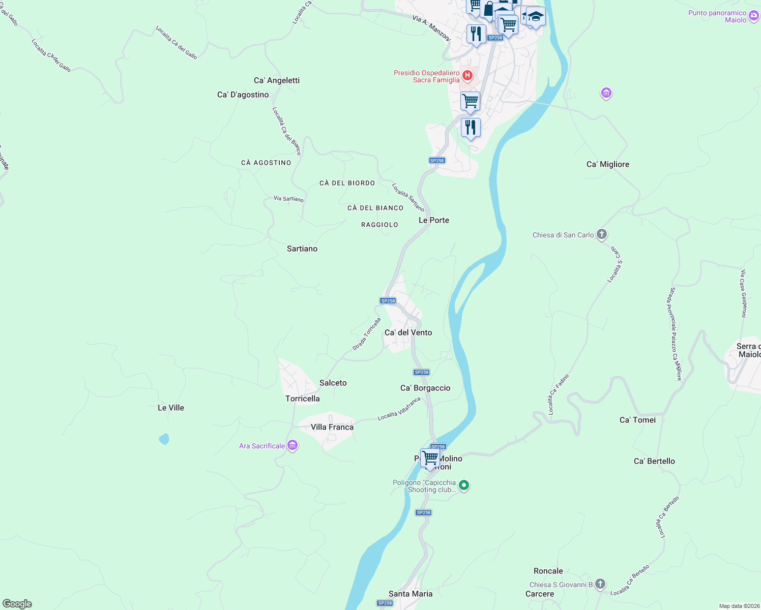 map of restaurants, bars, coffee shops, grocery stores, and more near in Ca' del Vento