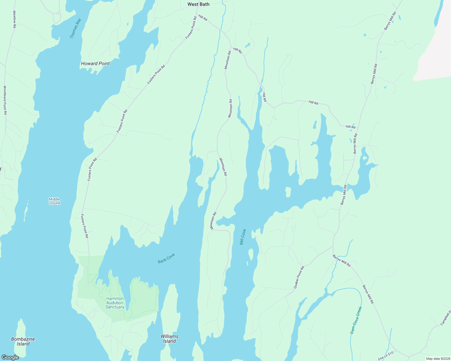 map of restaurants, bars, coffee shops, grocery stores, and more near Mountain Road in West Bath