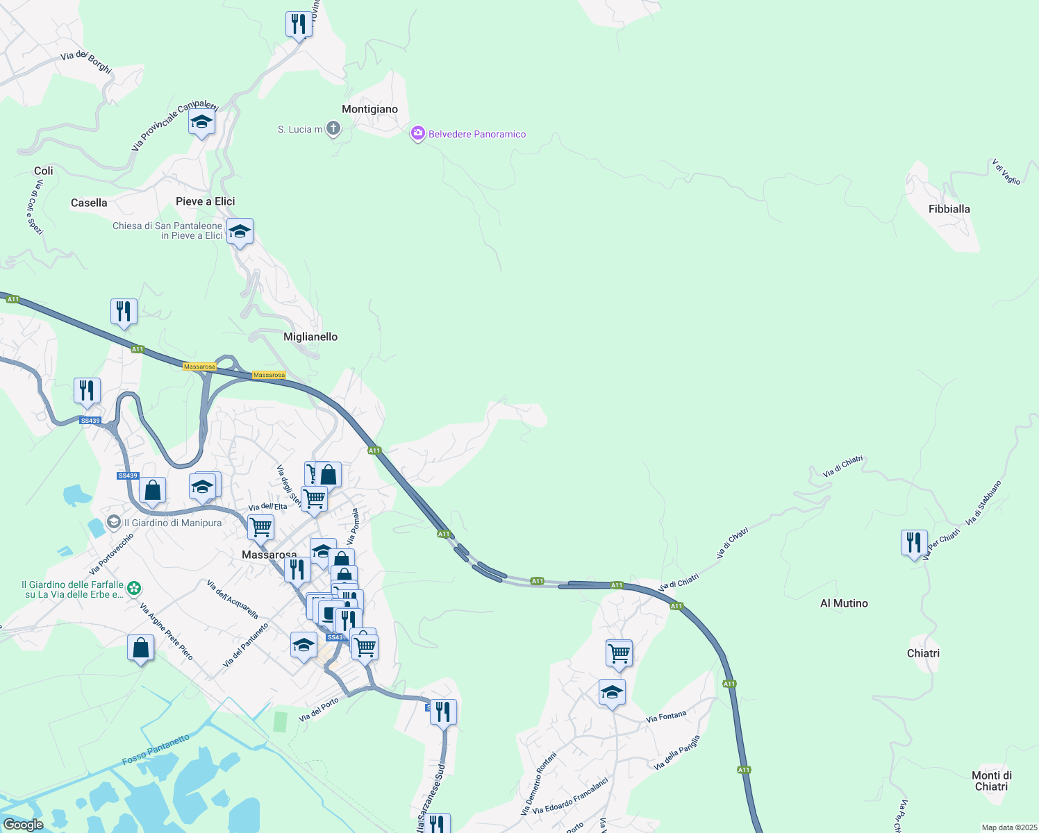 map of restaurants, bars, coffee shops, grocery stores, and more near 1331 Via Polla del Morto in Provincia di Lucca