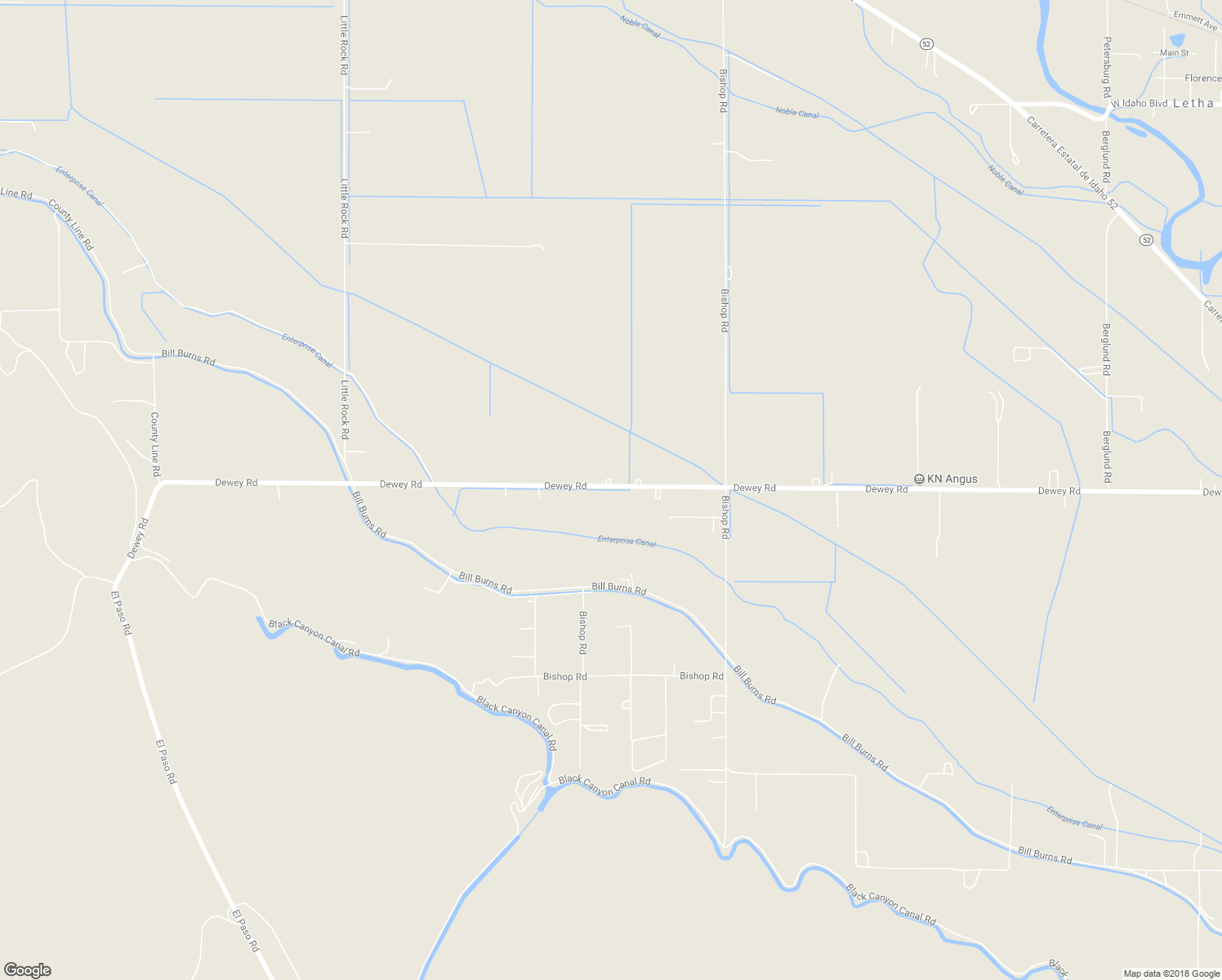 map of restaurants, bars, coffee shops, grocery stores, and more near 9515 Dewey Road in Emmett