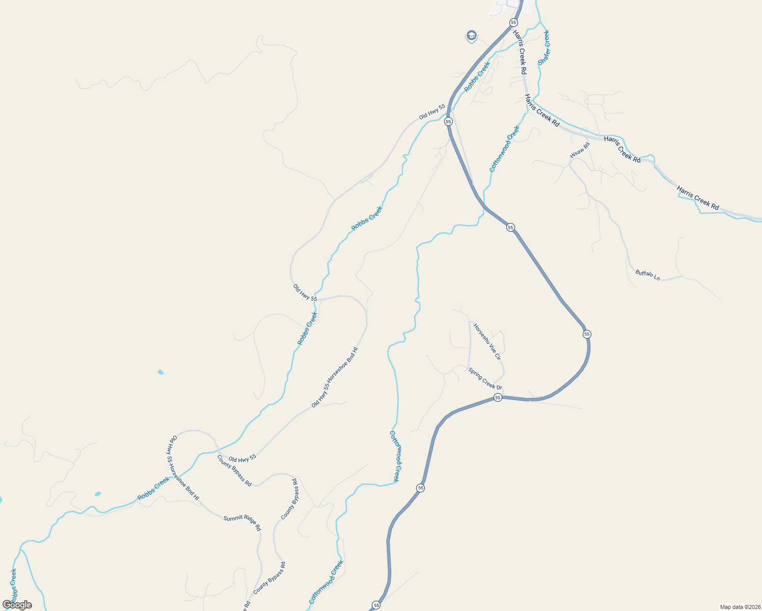 map of restaurants, bars, coffee shops, grocery stores, and more near Old Highway 55 in Horseshoe Bend