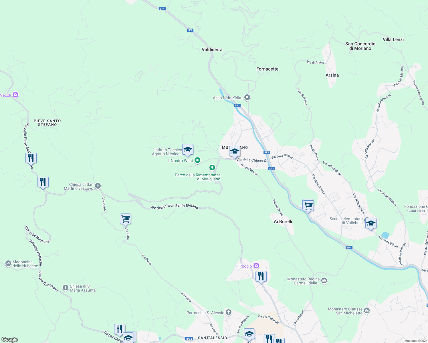 map of restaurants, bars, coffee shops, grocery stores, and more near 160 via delle foreste in Lucca