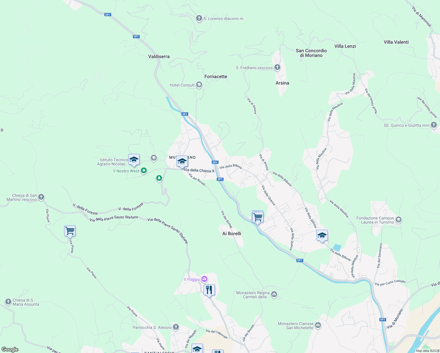 map of restaurants, bars, coffee shops, grocery stores, and more near 4214 Via per Camaiore in Lucca