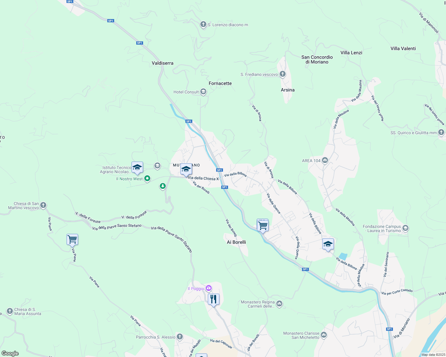 map of restaurants, bars, coffee shops, grocery stores, and more near 4280 Via per Camaiore in Lucca