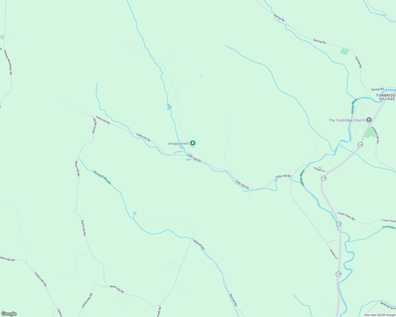map of restaurants, bars, coffee shops, grocery stores, and more near 88 Falls Hill Rd in Tunbridge