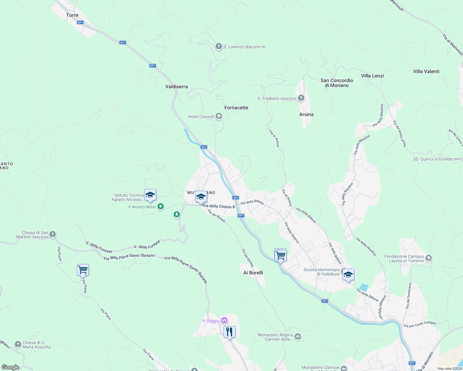 map of restaurants, bars, coffee shops, grocery stores, and more near 12/B Traversa Quarta Via per Camaiore in Lucca