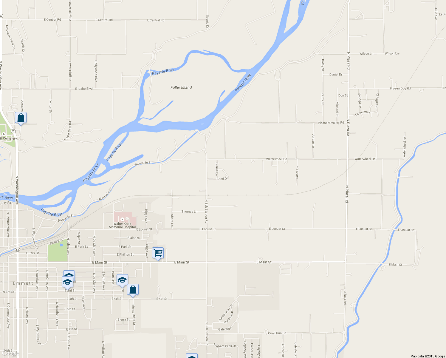 map of restaurants, bars, coffee shops, grocery stores, and more near 2265 Sheri Drive in Emmett