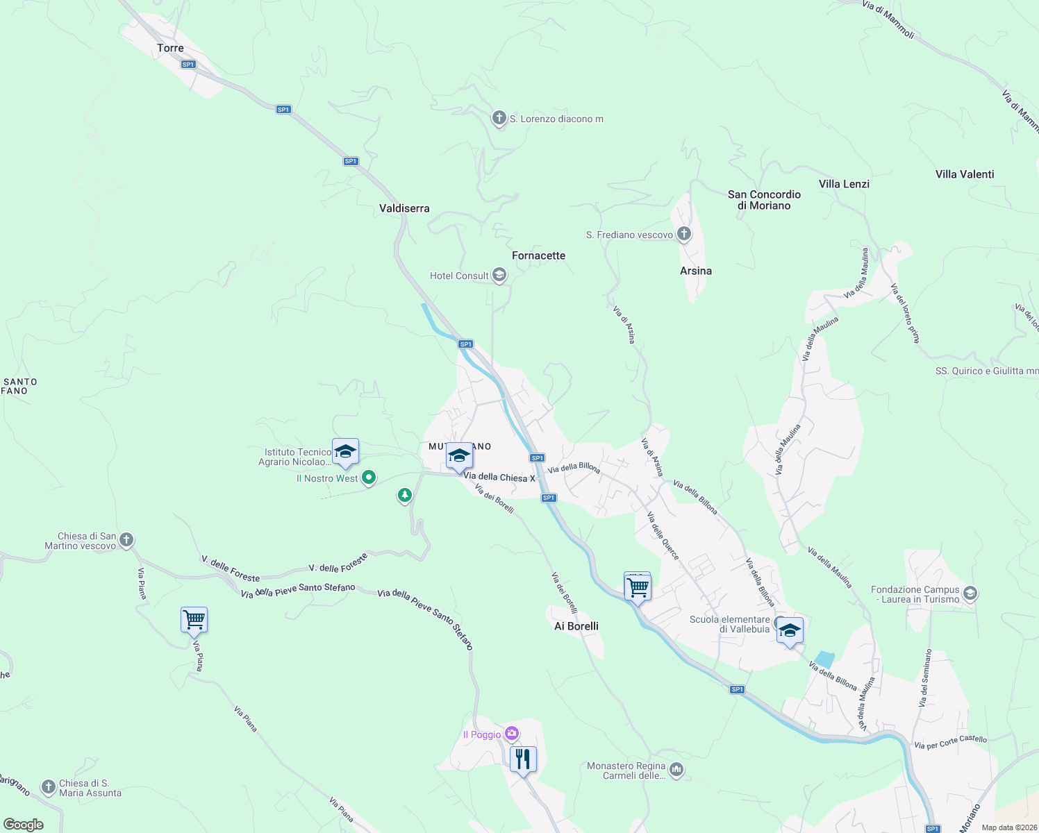 map of restaurants, bars, coffee shops, grocery stores, and more near 12/A Traversa Quarta Via per Camaiore in Lucca