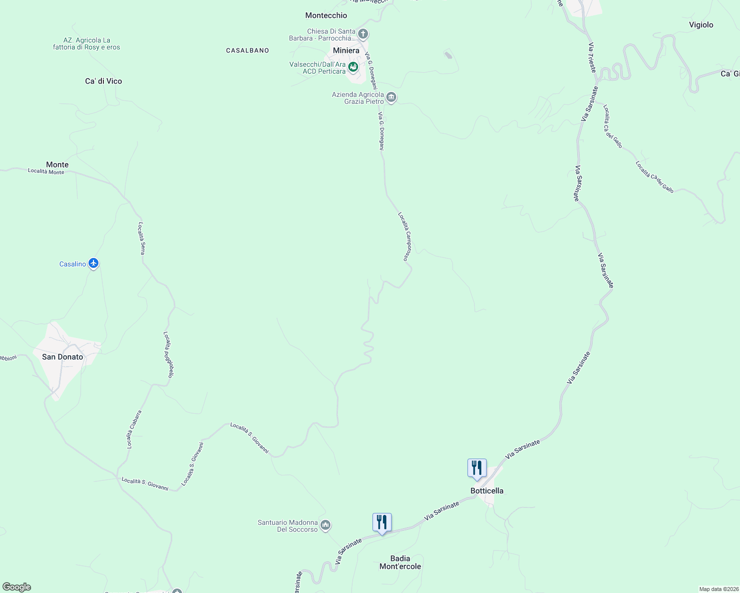 map of restaurants, bars, coffee shops, grocery stores, and more near 2 Via Ugrigno Castello in Provincia di Rimini