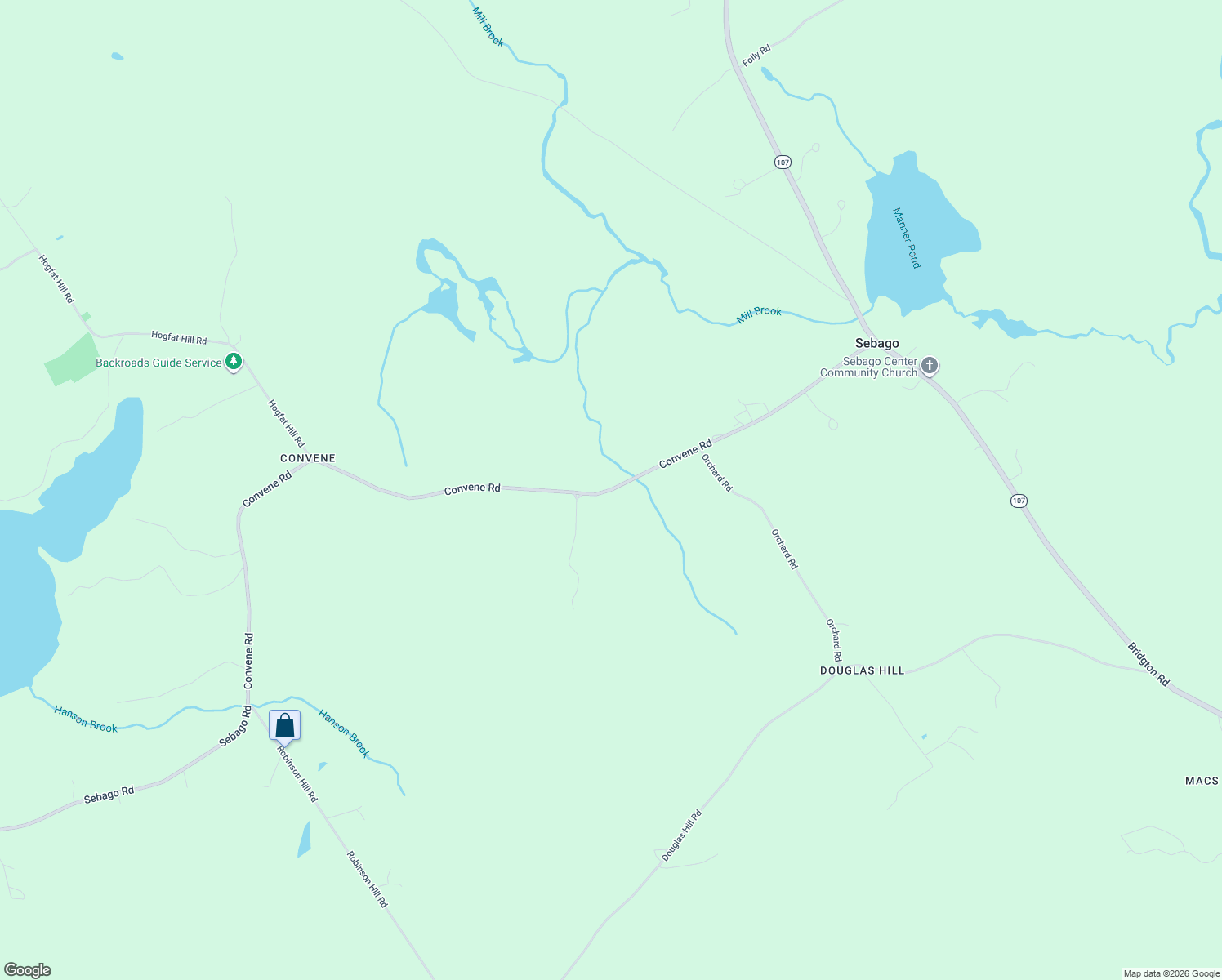 map of restaurants, bars, coffee shops, grocery stores, and more near 193 Convene Road in Sebago