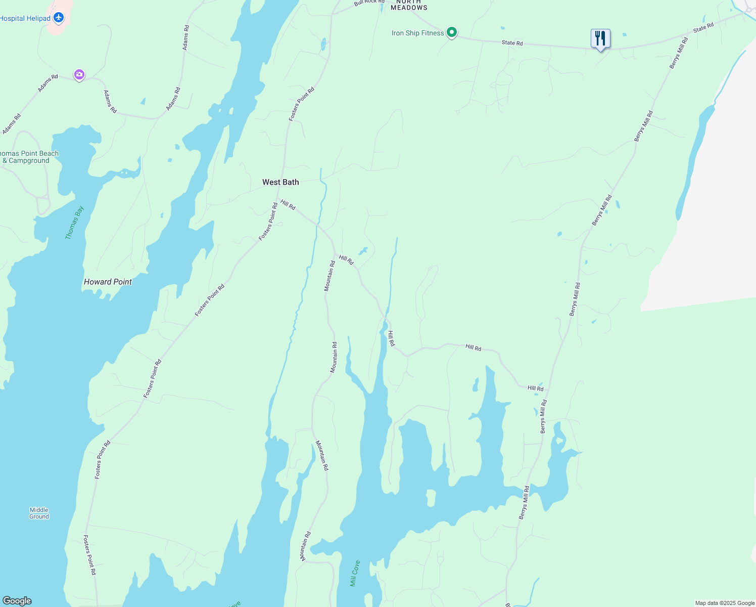 map of restaurants, bars, coffee shops, grocery stores, and more near Hill Road in Bath