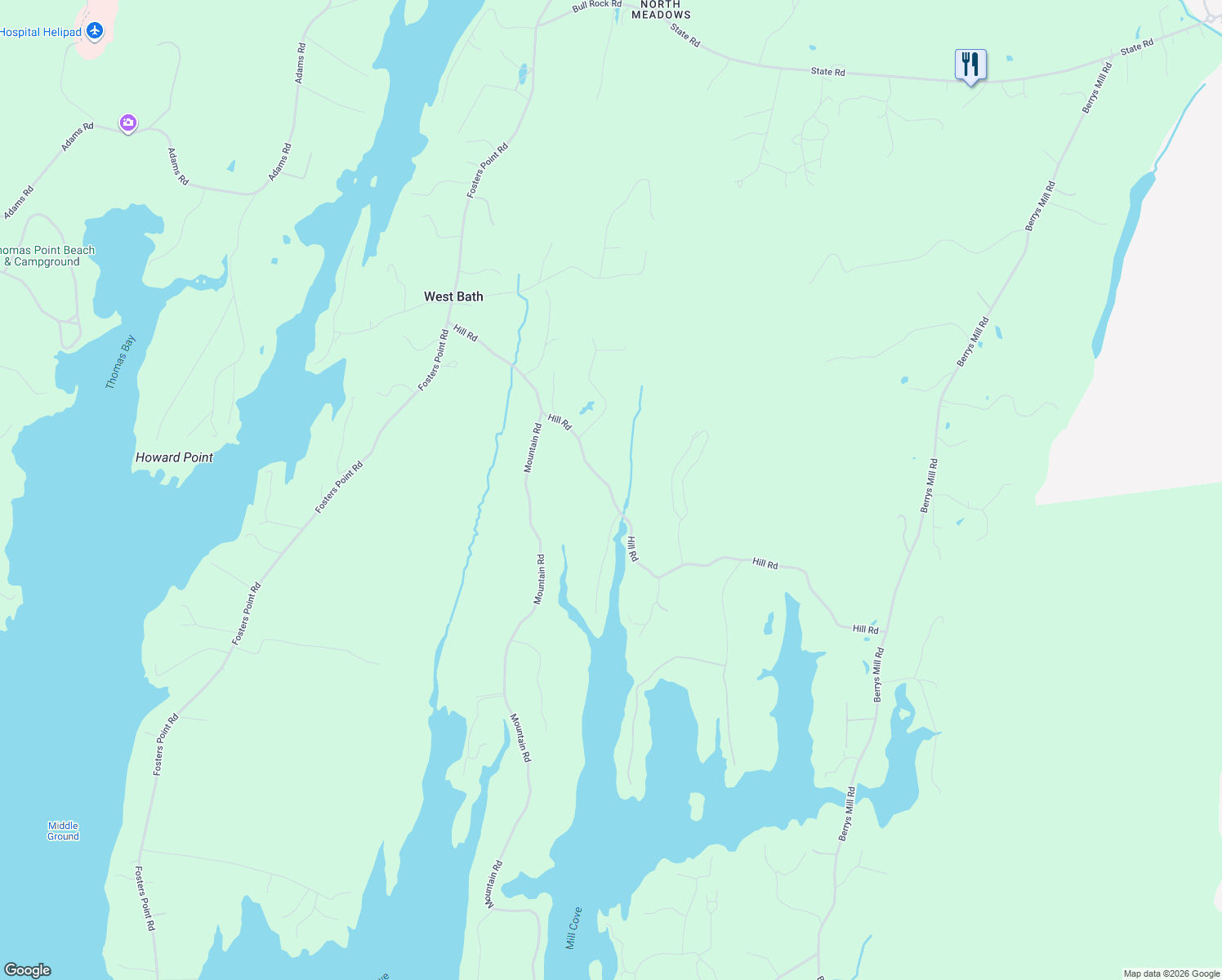 map of restaurants, bars, coffee shops, grocery stores, and more near Hill Road in Bath