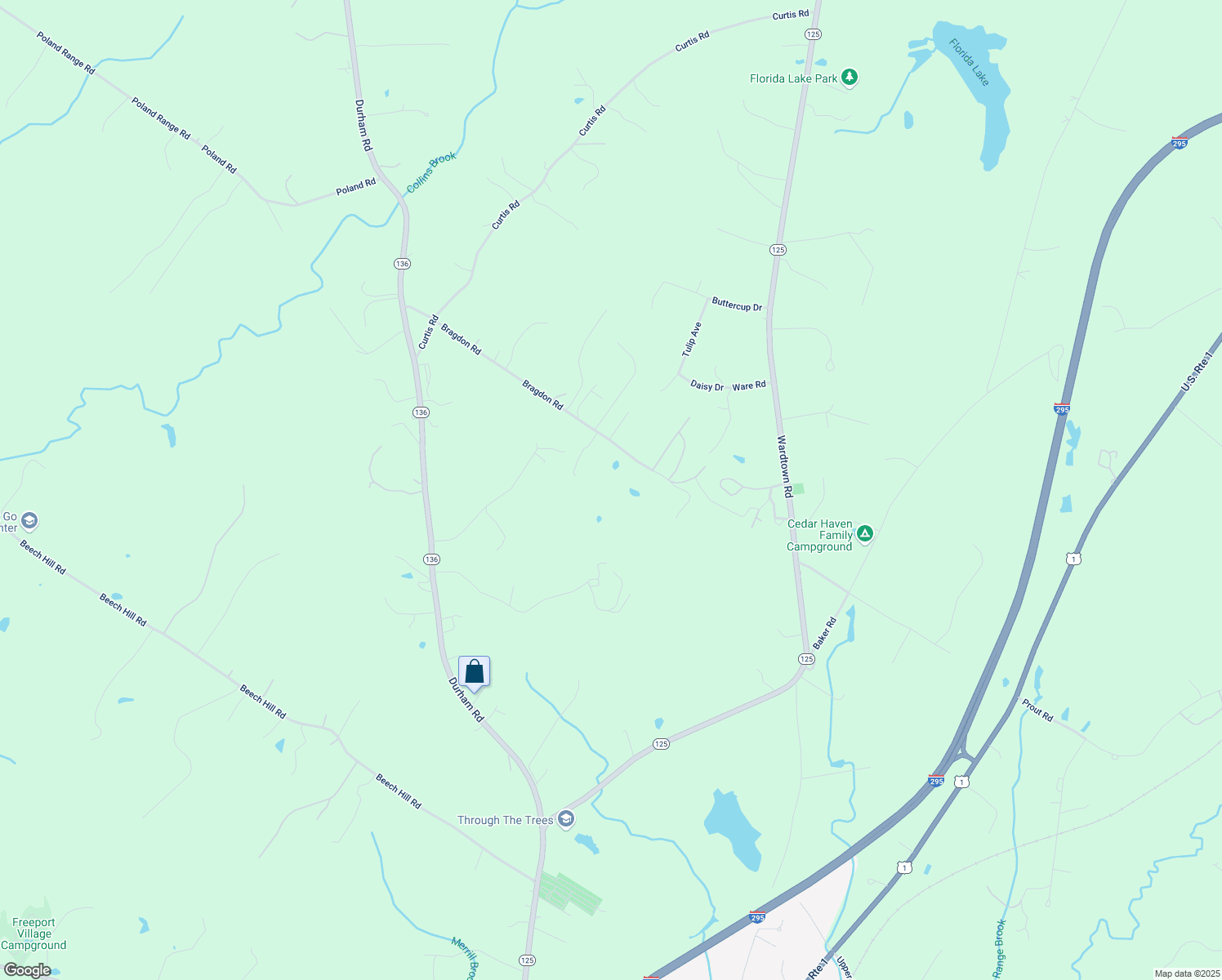 map of restaurants, bars, coffee shops, grocery stores, and more near 152 Bragdon Road in Freeport