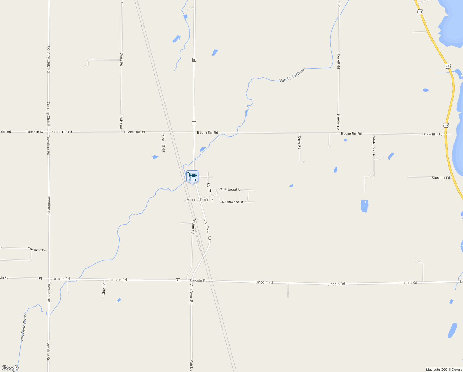 map of restaurants, bars, coffee shops, grocery stores, and more near W6793 North Eastwood Street in Van Dyne