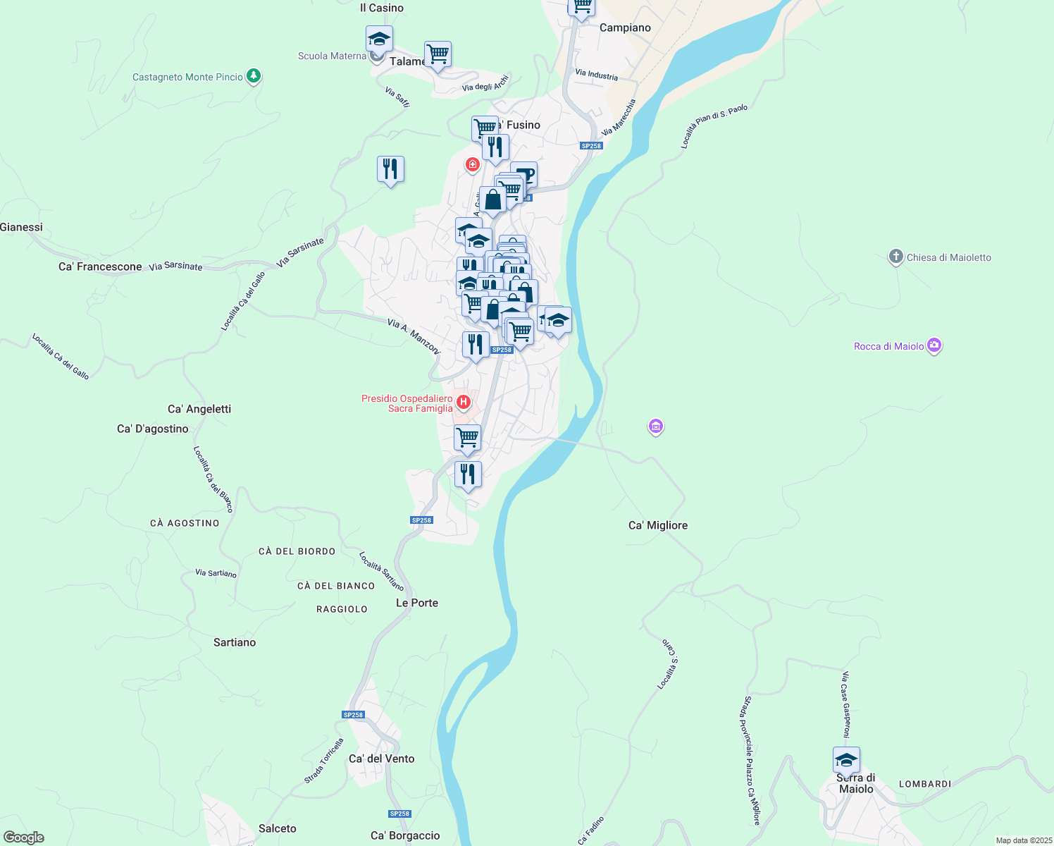 map of restaurants, bars, coffee shops, grocery stores, and more near 5 Via XXV Aprile in Novafeltria