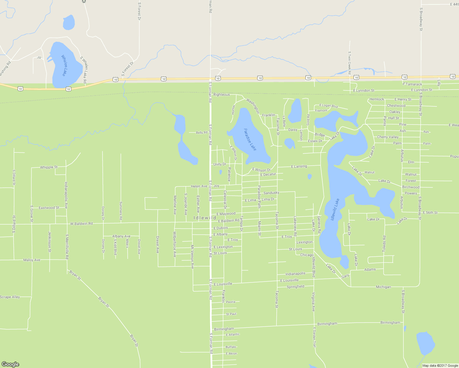 map of restaurants, bars, coffee shops, grocery stores, and more near 6555 Patience in Idlewild